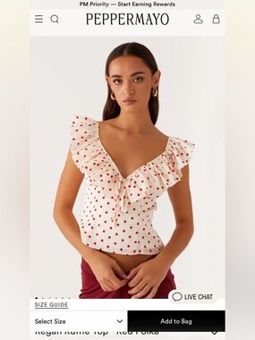 Peppermayo Regan Cream and Red Polka Dot Ruffle V-Neck Top